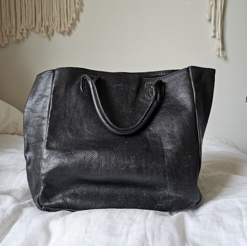 Genuine Leather Handbag Tote Purse in Black